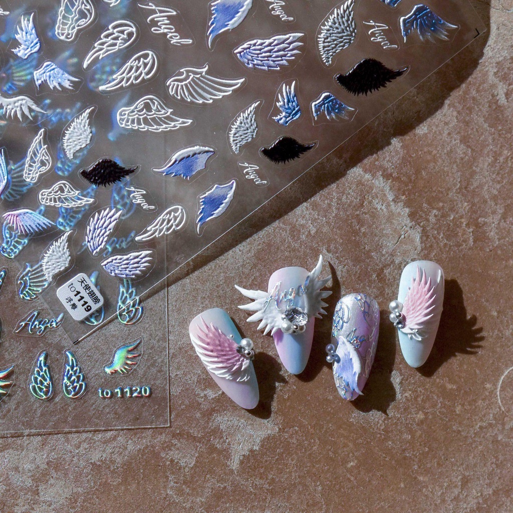 Sticker Dán Móng Nghệ Thuật Họa Tiết Đôi Cánh 5D