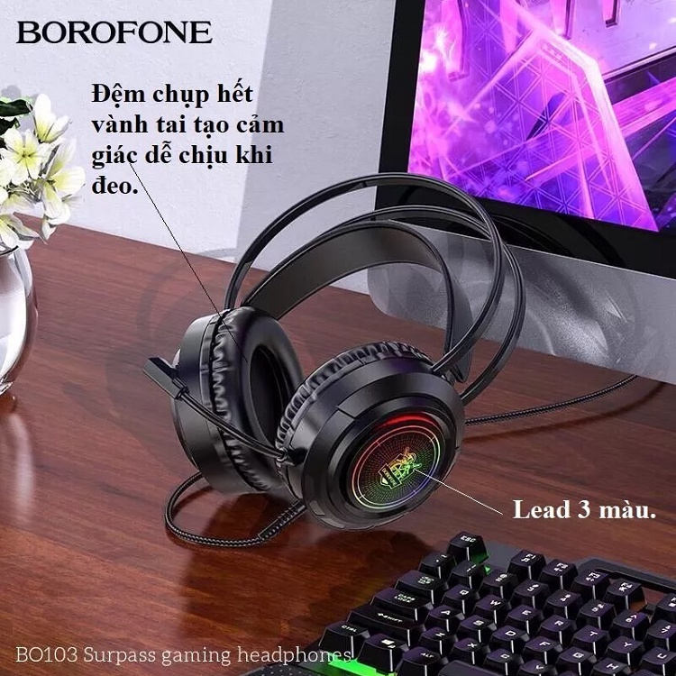 Tai Nghe Có Micro, Tặng Dây Chia 2 Lắp PC, Chuyên Chơi Gaming, Tai BO103 Chính Hãng BOROFONE - Over-Head - Âm Thanh Nổi