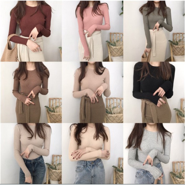 Áo len tay dài cổ tròn thời trang thu đông cho phái nữ