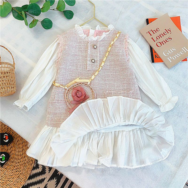 Set váy dạ kèm túi bé gái 90-130