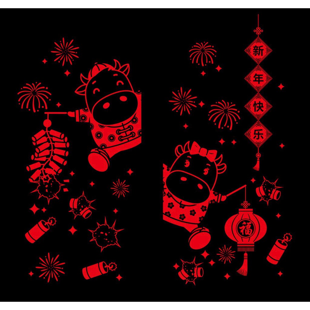 Decal dán tường tết - Trâu VÀNG ĐỎ ÁNH cao cấp