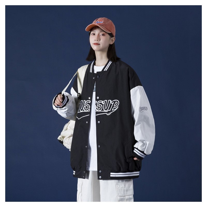 Áo Khoác Bóng Chày Mỏng Cỡ Lớn Phong Cách vintage Đường Phố Hàn Quốc Màu Đen / Trắng Cho Nam Và Nữ S-XXXL
