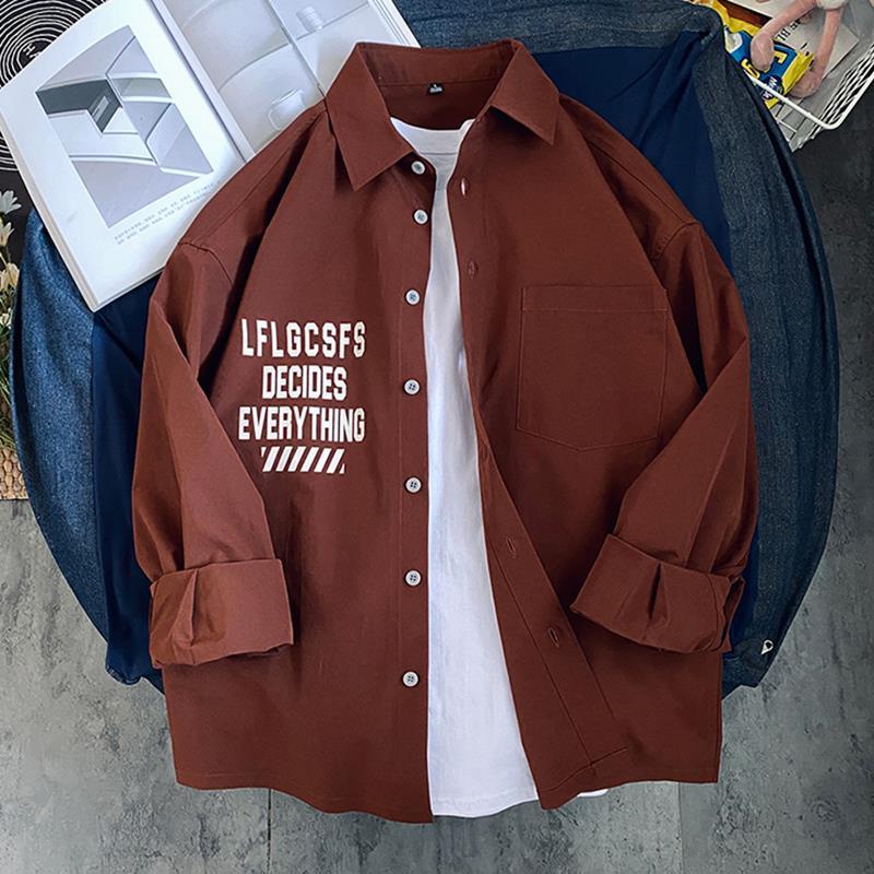Áo Sơ Mi Tay Dài Có Cổ Họa Tiết Chữ Phong Cách Hàn Quốc Thời Trang Cho Nam/Nữ