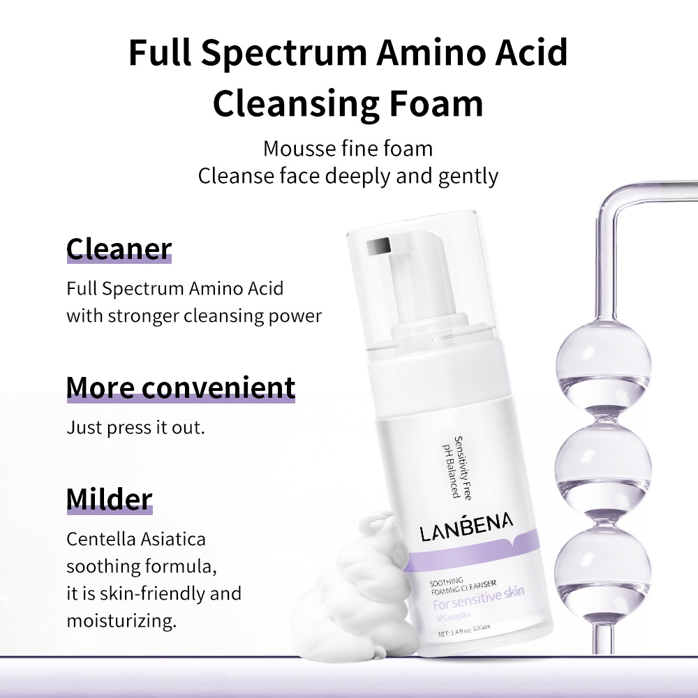 Sữa rửa mặt tạo bọt Amino Acid Lanbena làm dịu phù hợp cho da nhạy cảm 100ml