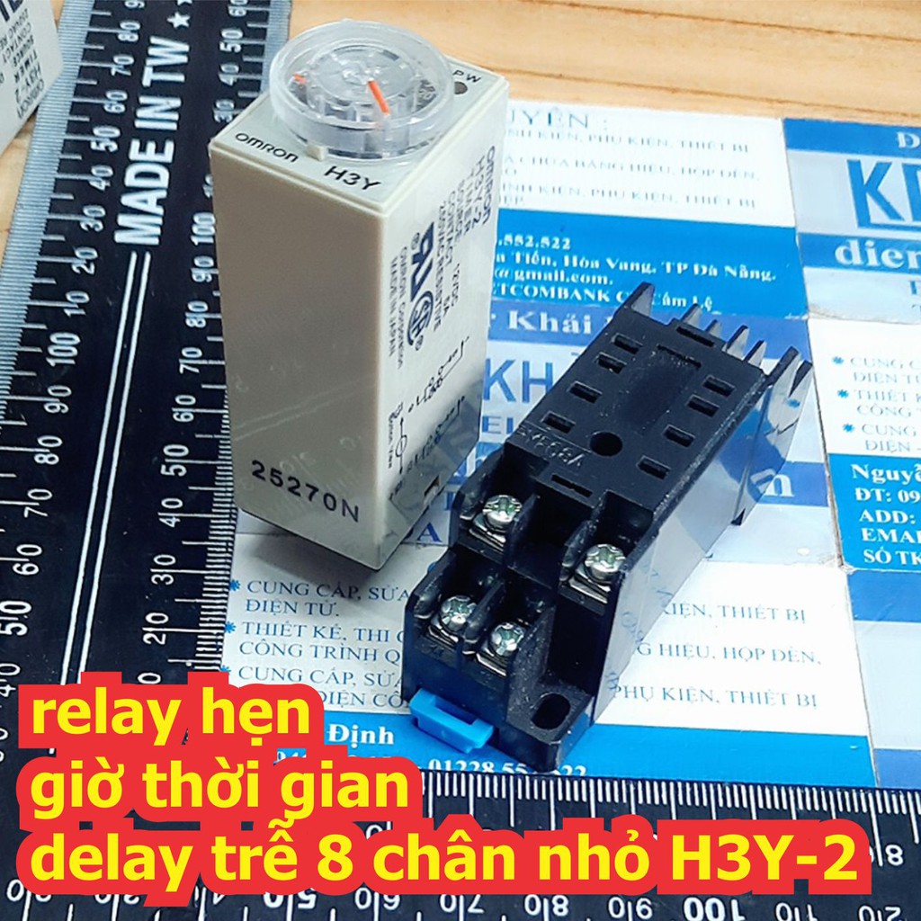 Rơ le relay hẹn giờ thời gian delay trễ 8 chân nhỏ H3Y-2 kèm đế áp 12Vdc / 220Vac 5s ~ 60 phút kde7502