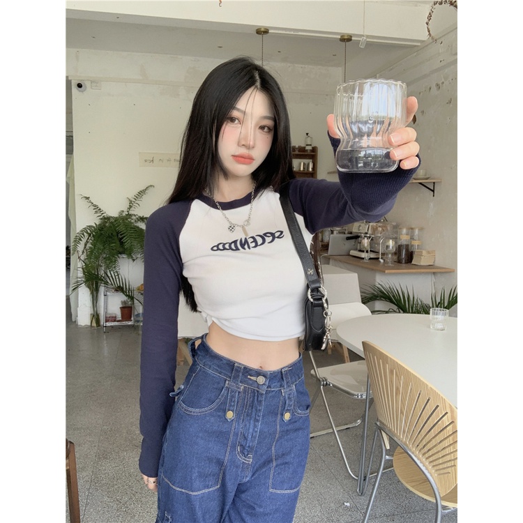 Áo Thun Tay Dài Thêu Chữ Thời Trang Hàn Quốc