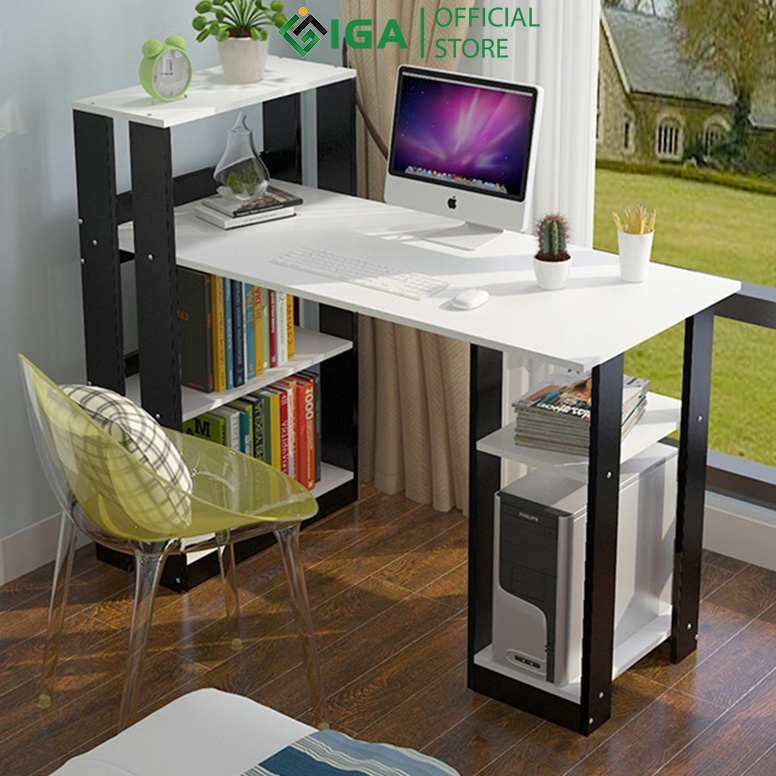 Bàn Làm Việc IGA Kèm Kệ Sách Thông Minh GP09 Đen trắng