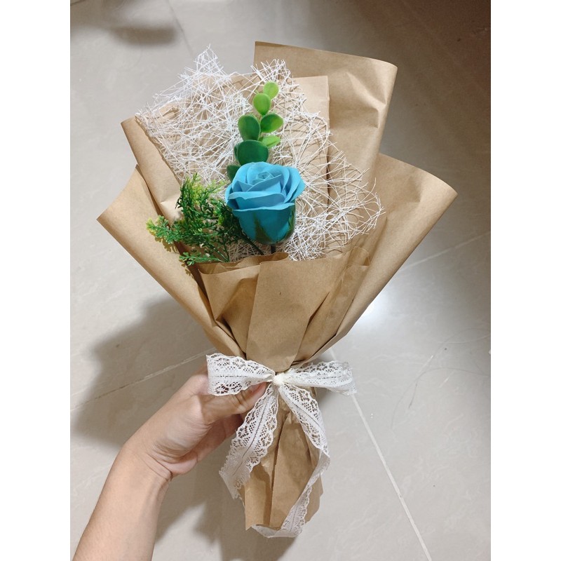 Hoa Hồng sáp thơm, bó 1 bông, thắt nơ ren