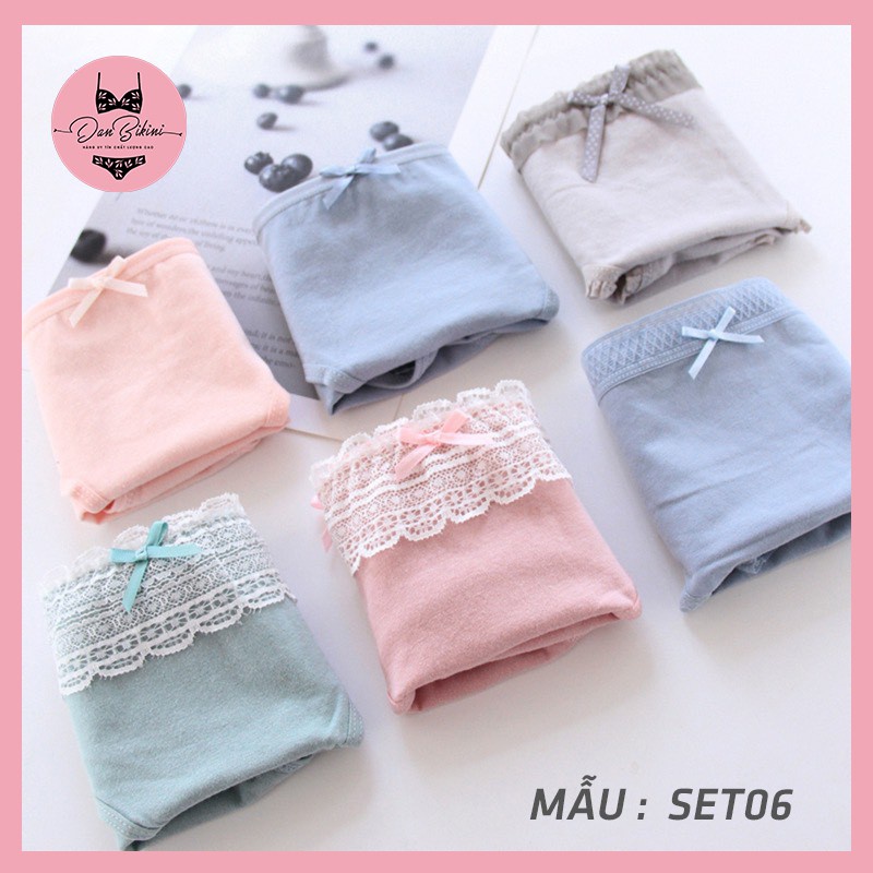 Quần Lót Nữ Cotton đính nơ viền ren cao cấp siêu co giãn mã SET06