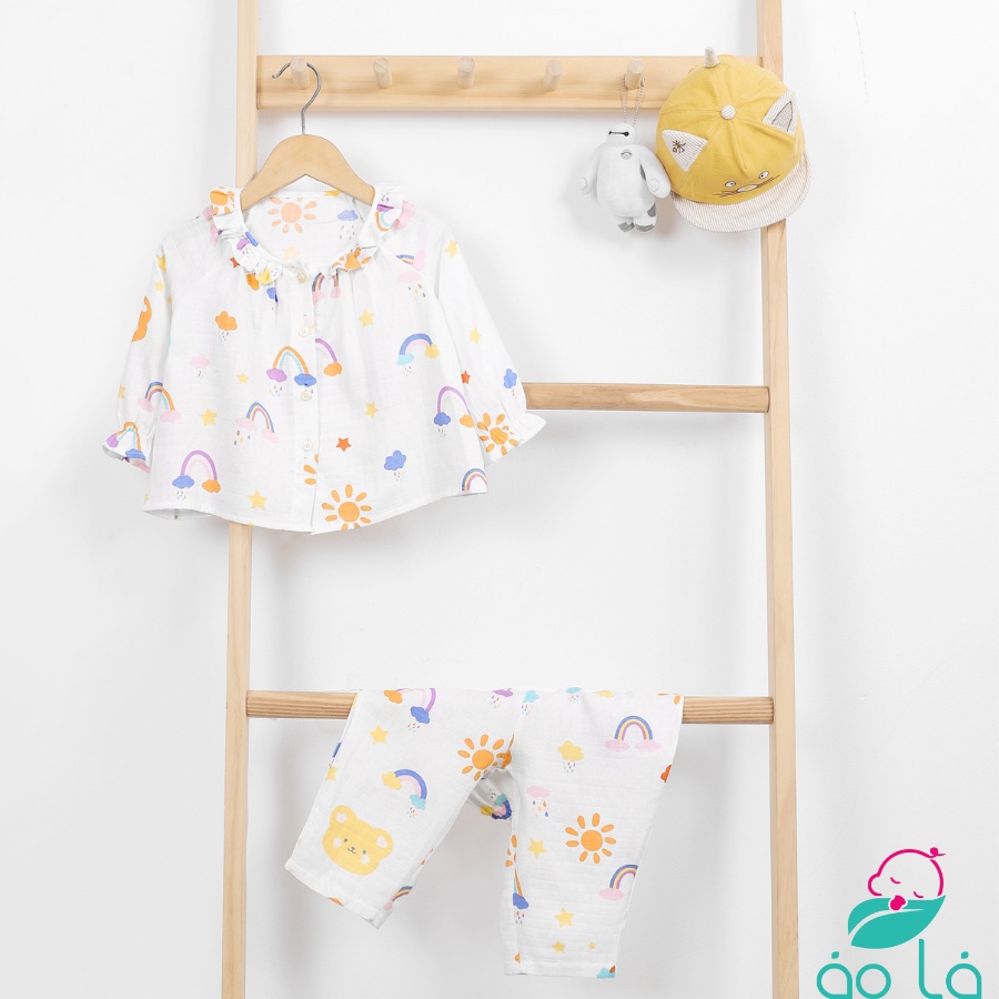 Bộ pijama dài tay mặc ngủ cho bé gái vải cotton xô hai lớp Áo Lá Homewear XODG22