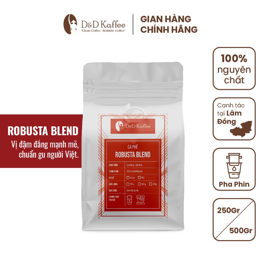 [Tặng Phin Nhôm Đỏ] Bộ 2 Gói Cà Phê rang mộc nguyên chất Robusta Blend 500gr Tặng 1 Phin Nhôm Cao Cấp - D&amp;D Kaffee