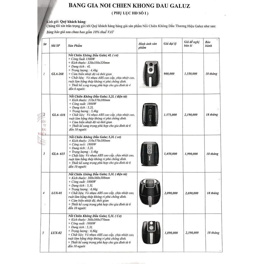 Nồi chiên không dầu điện tử Galuz 5.2l GLA-616