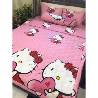 Bộ chăn ga gối hè thu 5 món- kitti ôm tim