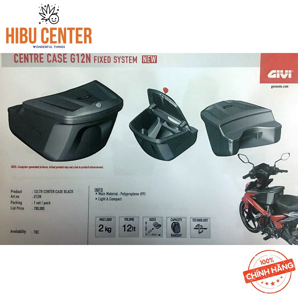 Thùng Giữa Xe Máy Givi G12N 12 Lít - Tặng Kèm PÁT Cho Xe Winner X