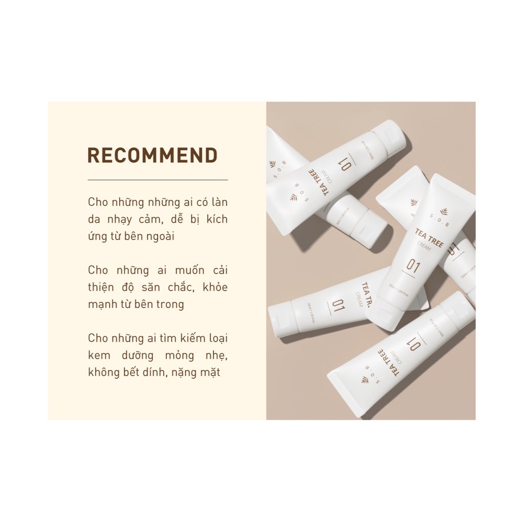 Kem Dưỡng Ẩm, Làm Dịu Da S.O.B Tea Tree Cream 50ml