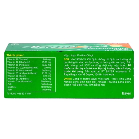 Viên sủi bổ sung Vitamin Berocca Performance Orange (Hộp 10 Viên)