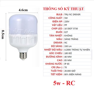 Bóng đèn LED tiết kiệm 5w sáng trắng hoặc sáng vàng