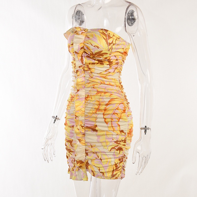 Đầm Hoa Trễ Vai Xếp Ly Thời Trang Đường Phố Nữ Tính