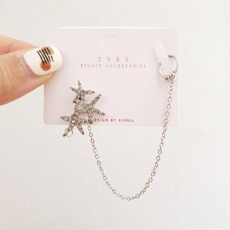 Bông tai khuyên tai đính đá tua rua sang chảnh