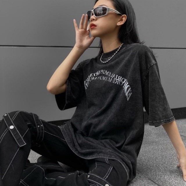 Áo thun wash cotton Unisex cổ tròn dáng rộng 116