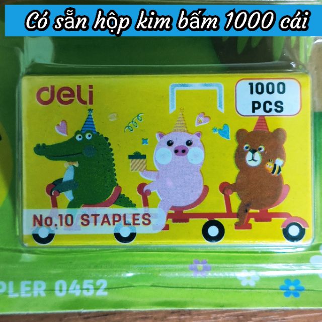 Bấm kim số 10 DELI / hình thú siêu ngộ nghĩnh + 1 hộp kim bấm (1000 cái)