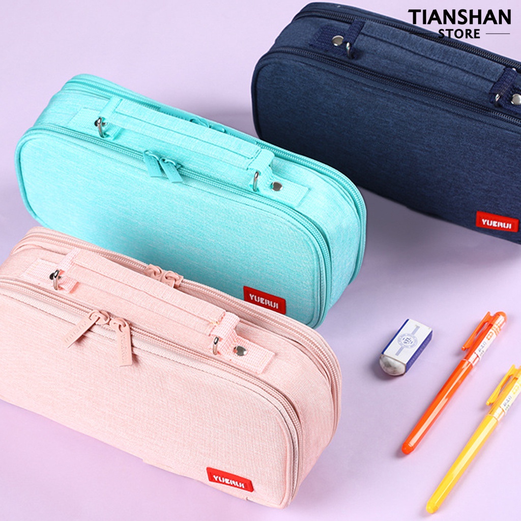 Túi đựng bút bằng vải canvas sức chứa lớn chống mài mòn có tay cầm xinh xắn cho học sinh