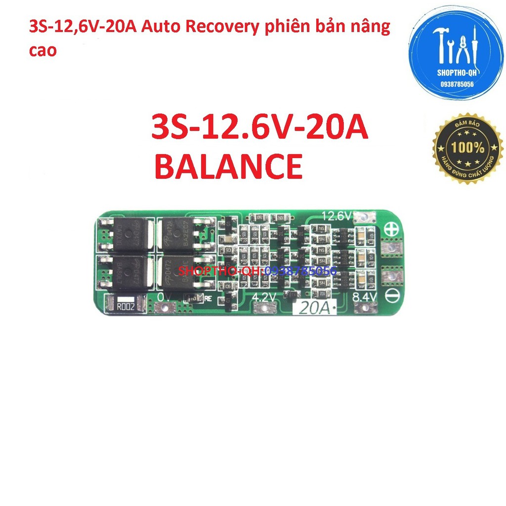 Mạch 3S-12.6V-20A (Auto Recovery phiên bản nâng cao),sạc cân bằng và bảo vệ pin lithium18650.