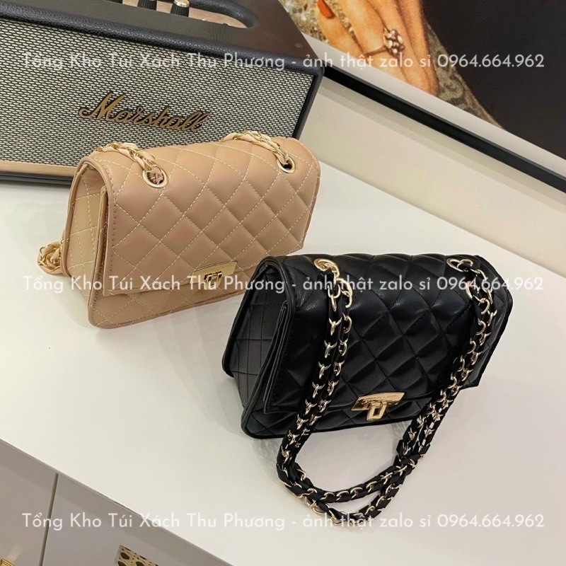 Túi đeo chéo, kẹp nách trần ô trám khoá gập siêu xinh cho nữ (ảnh thật shop chụp)