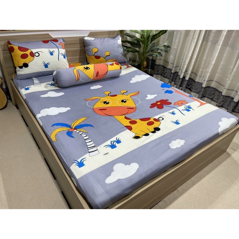 Bộ ga và vỏ gối thun Hang hình hoạt hình con hưu dễ thương
