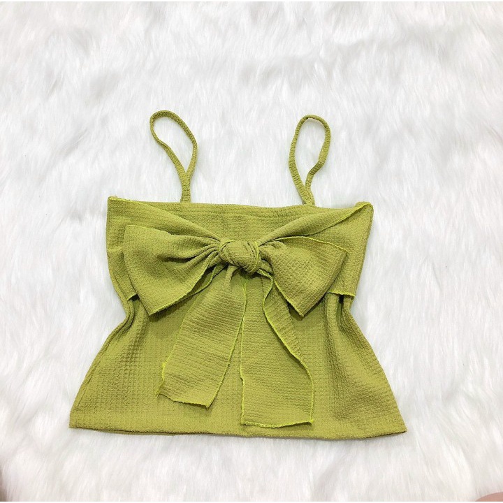 Áo 2 dây croptop phối nơ siu đẹp chất vải xốp dày dặn co giãn 4 chiều Cam Kết Hình Thật Chính chủ