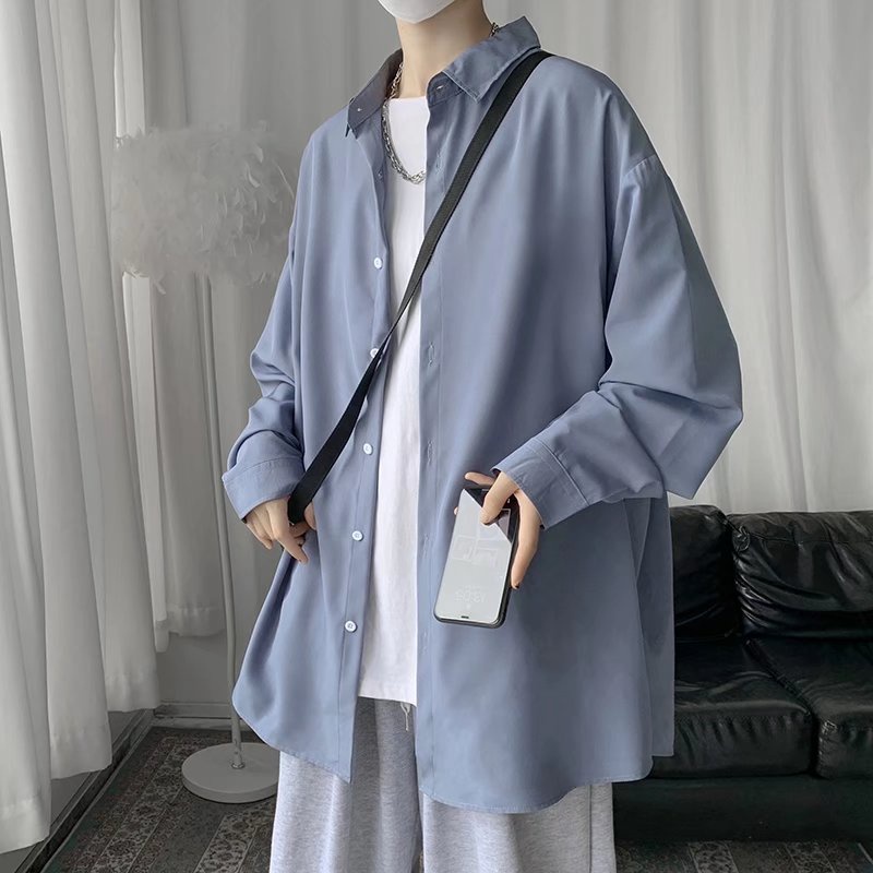 Áo khoác sơ mi nam tay dài màu trơn thời trang phong cách Hàn Quốc 5 màu tùy chọn