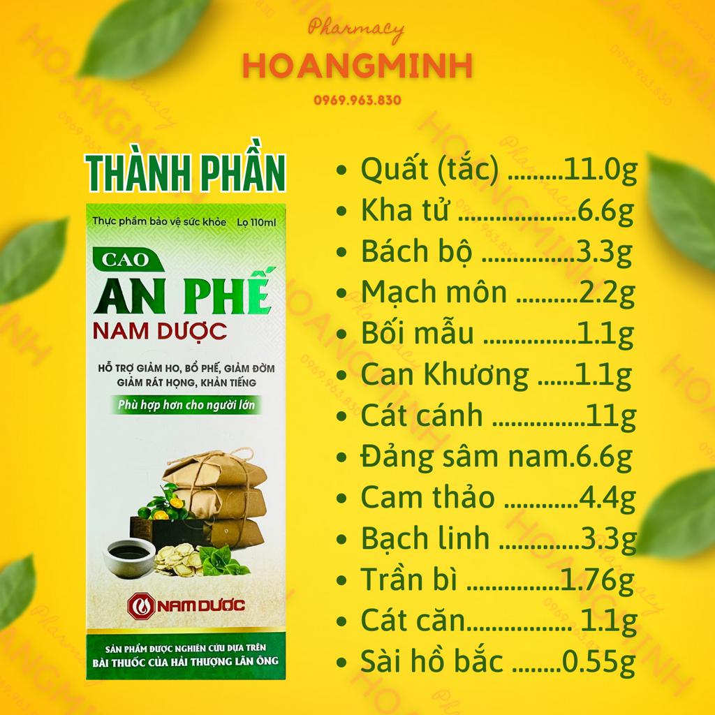 CAO AN PHẾ NAM DƯỢC |Chai 110ml| Cao Thảo Dược Đậm Đặc Hỗ Trợ Giảm Ho, Bổ Phế, Giảm Đờm, Giảm Rát Họng, Khản Tiếng
