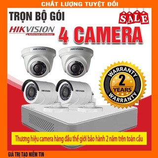 Bộ 04 Camera Hikvision FullHD 1080P 2.0M + Đầu ghi hình 4 kênh, kèm phụ kiện