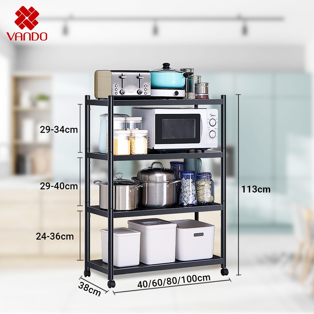 [𝗙𝗿𝗲𝗲𝘀𝗵𝗶𝗽]  Kệ Để Đồ Inox VANDO Kệ Nhà Bếp Đa Năng Có Bánh Xe, Đựng Đồ Nồi Cơm Điện, Lò Nướng