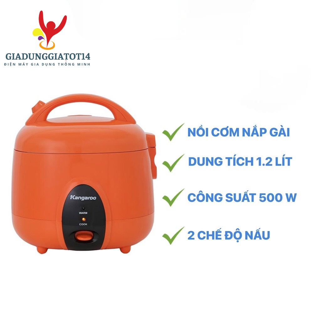 Nồi cơm điện nắp gài Kangaroo KG826S 1.2 lít 500 W lòng nồi chống dính - Chính hãng bảo hành 12 tháng