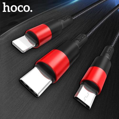 Cáp sạc Hoco X26 3 đầu IPhone - MicroUsb - Type C dây dù chông đứt dài 1m - BH 3 tháng 1 đổi 1