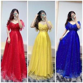 Size>65kg đầm dạ hội lưới ngôi sao kim tuyến kết đá