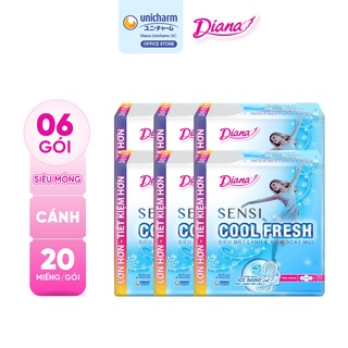 Bộ 6 băng vệ sinh Diana Sensi Cool Fresh siêu mỏng cánh gói 20 miếng