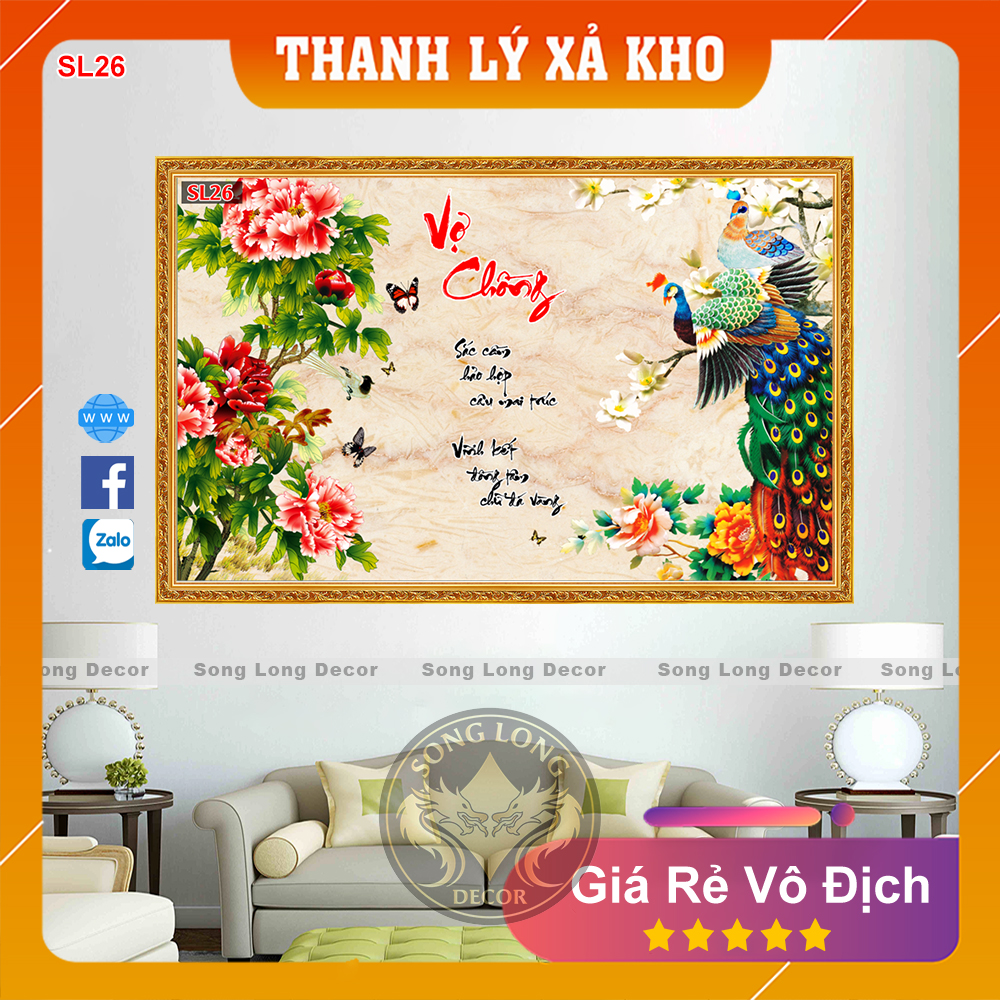 Tranh Dán Tường Chữ Vợ Chồng- SL26-Tranh 3d Thư Pháp - Song Long Decor