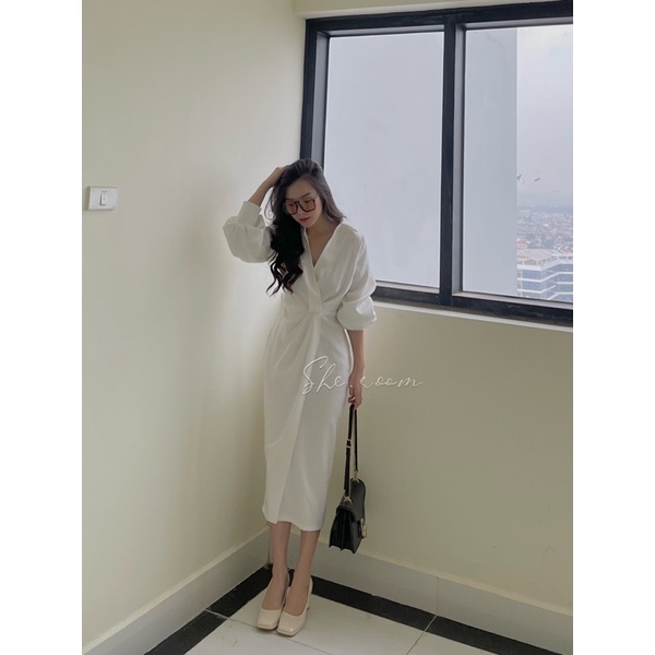 Váy trắng xoắn eo ( ảnh thật She chụp thông số sz ảnh cuối )