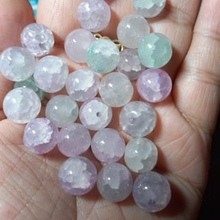 5 viên hạt đá rạn, đá nứt size 10mm màu hồng xanh làm vòng tay handmade