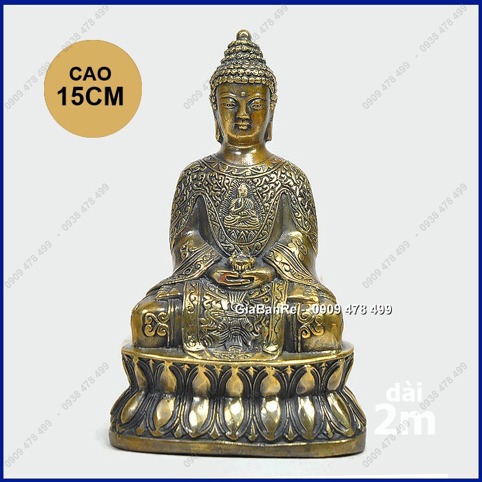 Tượng Đồng Đúc Giả Cổ Phật Thích Ca Ngồi Thiền 15cm - Cà Sa - 6931.3