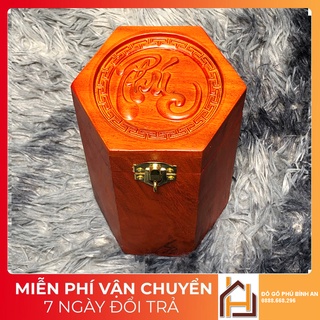 Hộp đựng chè, trà gỗ hương đỏ tự nhiên hình lục giác - hàng đồ gỗ mỹ nghệ - kích thước 18x10x10cm