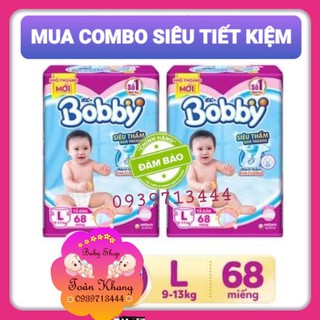 Combo 2 gói Bỉm tã dán Bobby siêu thấm size L, 68 miếng (9-13kg)