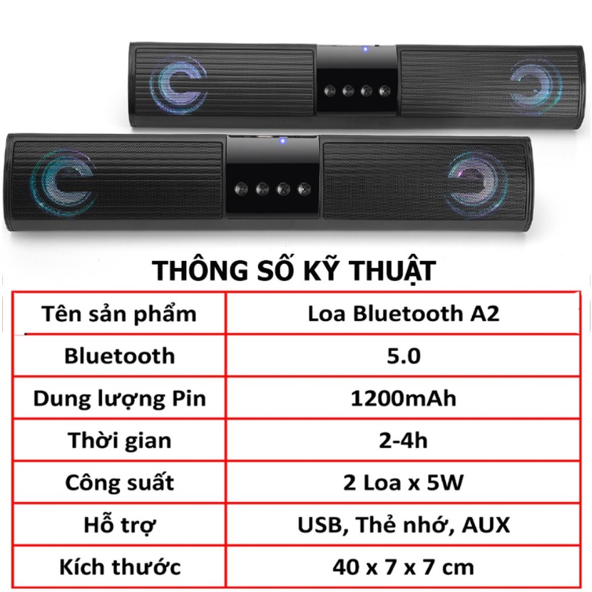 Loa bluetooth A2, A28, A36 dáng dài, bluetooth 5.0 khoảng cách bắt 10m