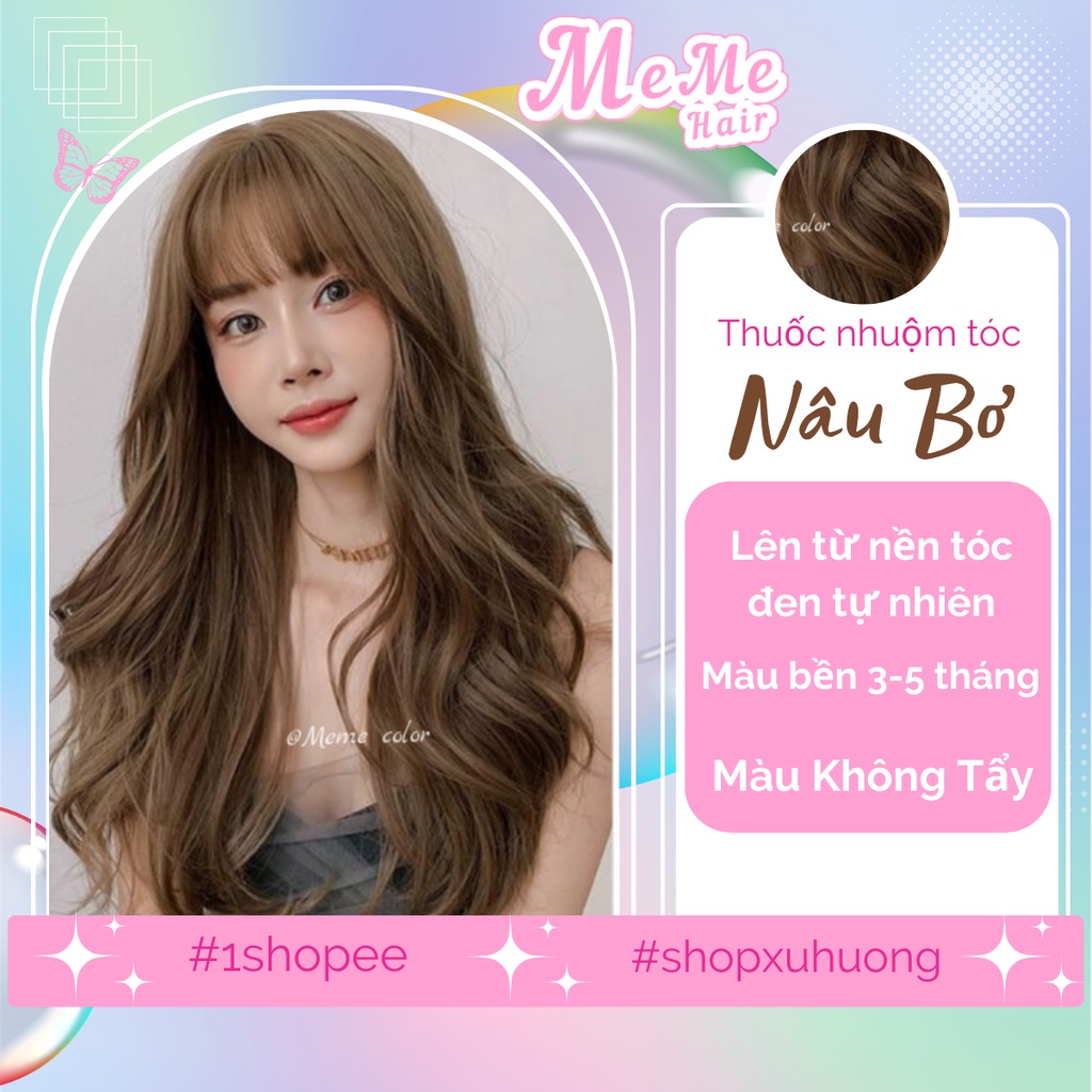Thuốc nhuộm tóc màu nâu bơ không tẩy , tặng kèm oxy trợ dưỡng và bao tay