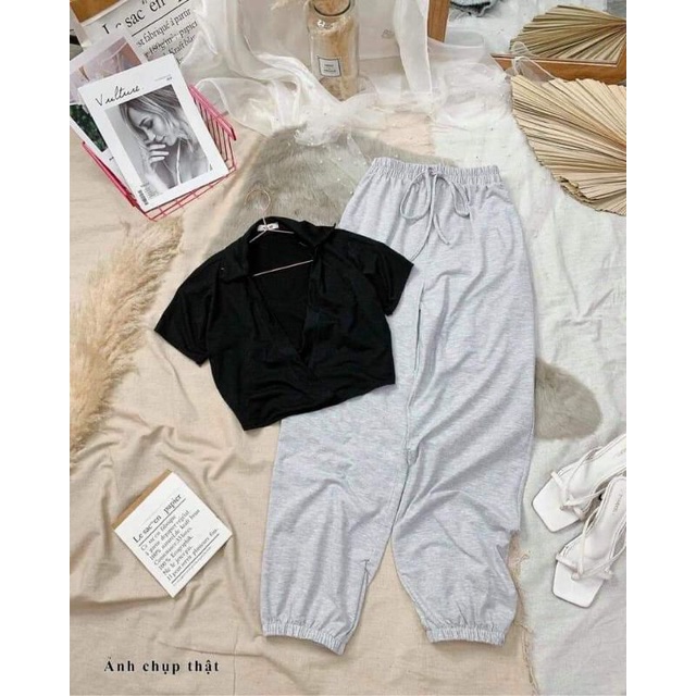Quần jogger nữ da cá bo gấu Quần jogger trơn cá tính
