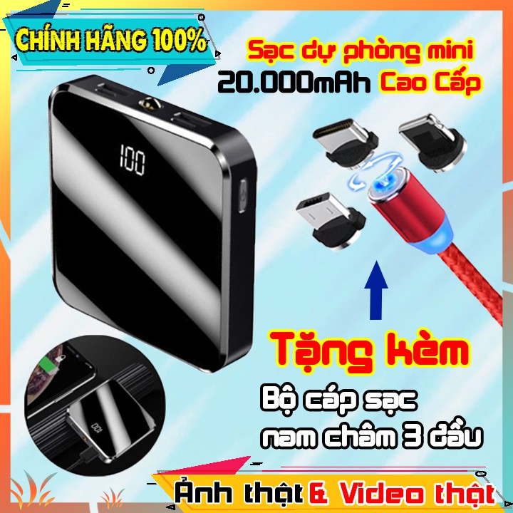 COMBO SẠC DỰ PHÒNG MINI CAO CẤP + CÁP SẠC NAM CHÂM 3 ĐẦU | ẢNH VÀ VIDEO THẬT SHOP TỰ QUAY | sạc dự phòng