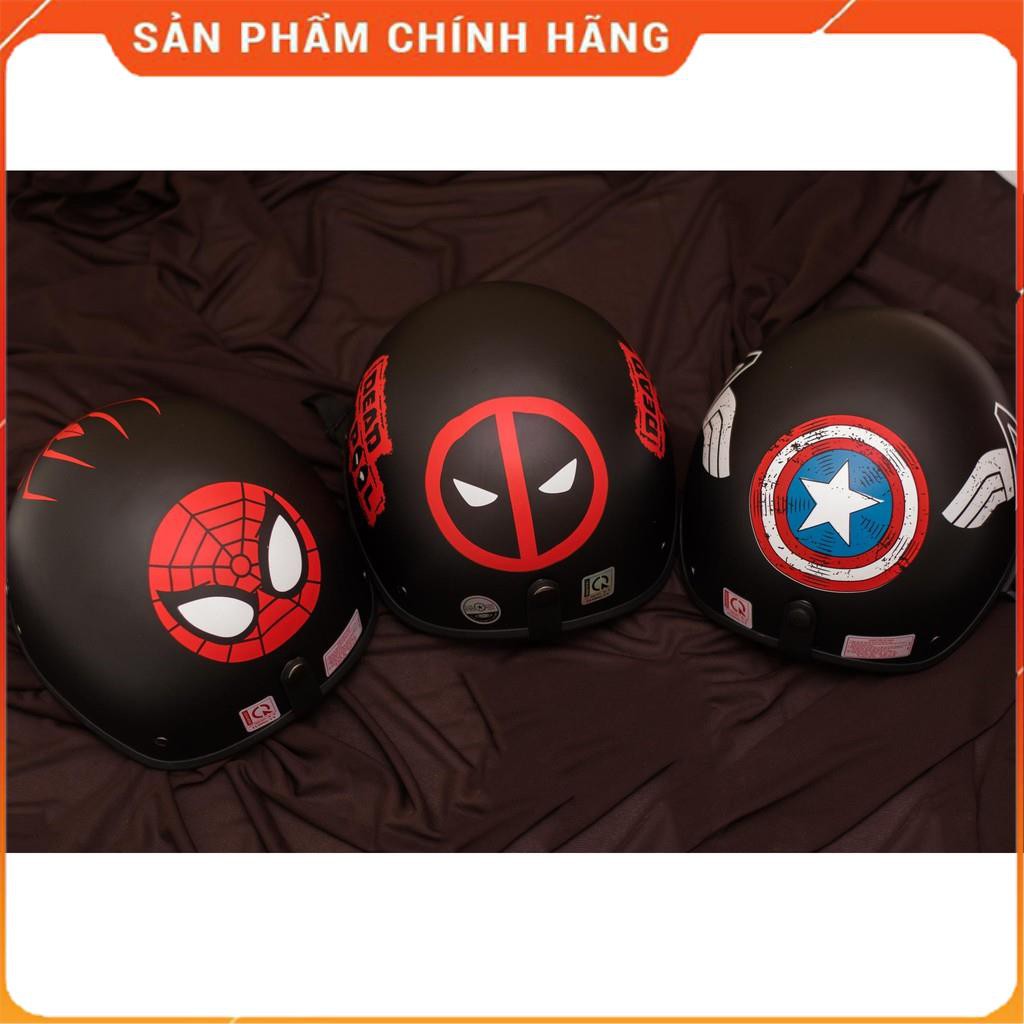 Mũ Bảo Hiểm Teem Spider Man, Nón Bảo Hiểm Đi Phượt Nửa Đầu Tặng Kèm Kính phượt UV 400 7 màu