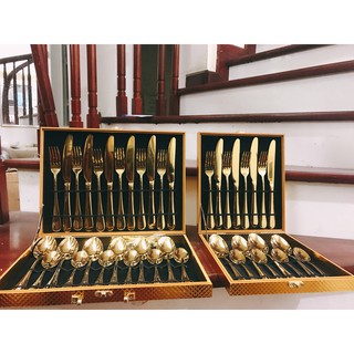[HOT HOT] Bộ Thìa Dĩa Mạ Vàng 16,24 Món Sang Trọng Cao Cấp